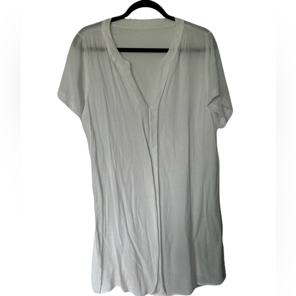 White Short-Sleeve V-Neck Beach Coverup
